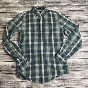 Men's J. Crew Factory XS Plaid Button Down Shirt Dark Moss Green Ivory
